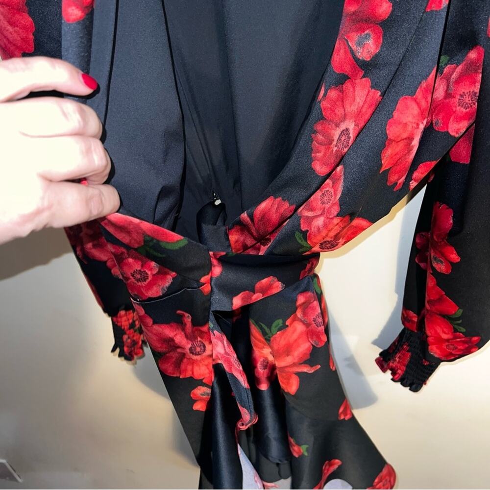 RACHEL PARCELL Wrap Satin Ted Poppy Print Asymmetrical Dress XS - Picture 7 of 9